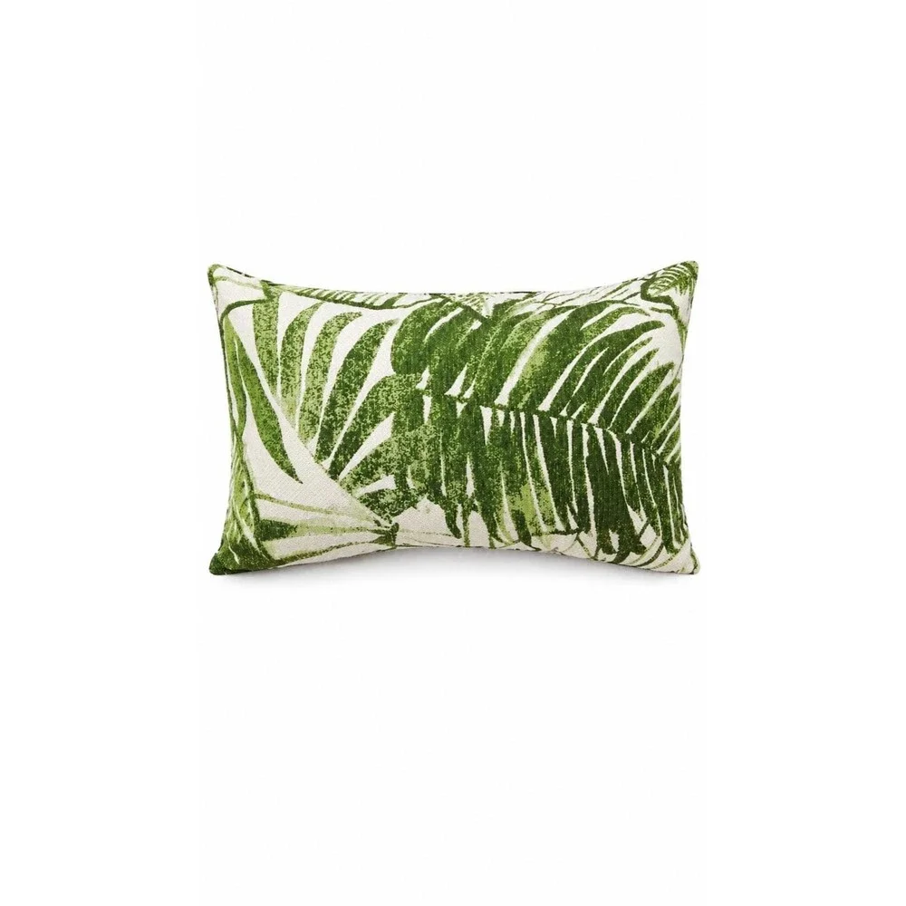 Pottery Barn Sunbrella Lumbar Pillow Green Tropical Leaf Outdoor Cushion 12x24 P